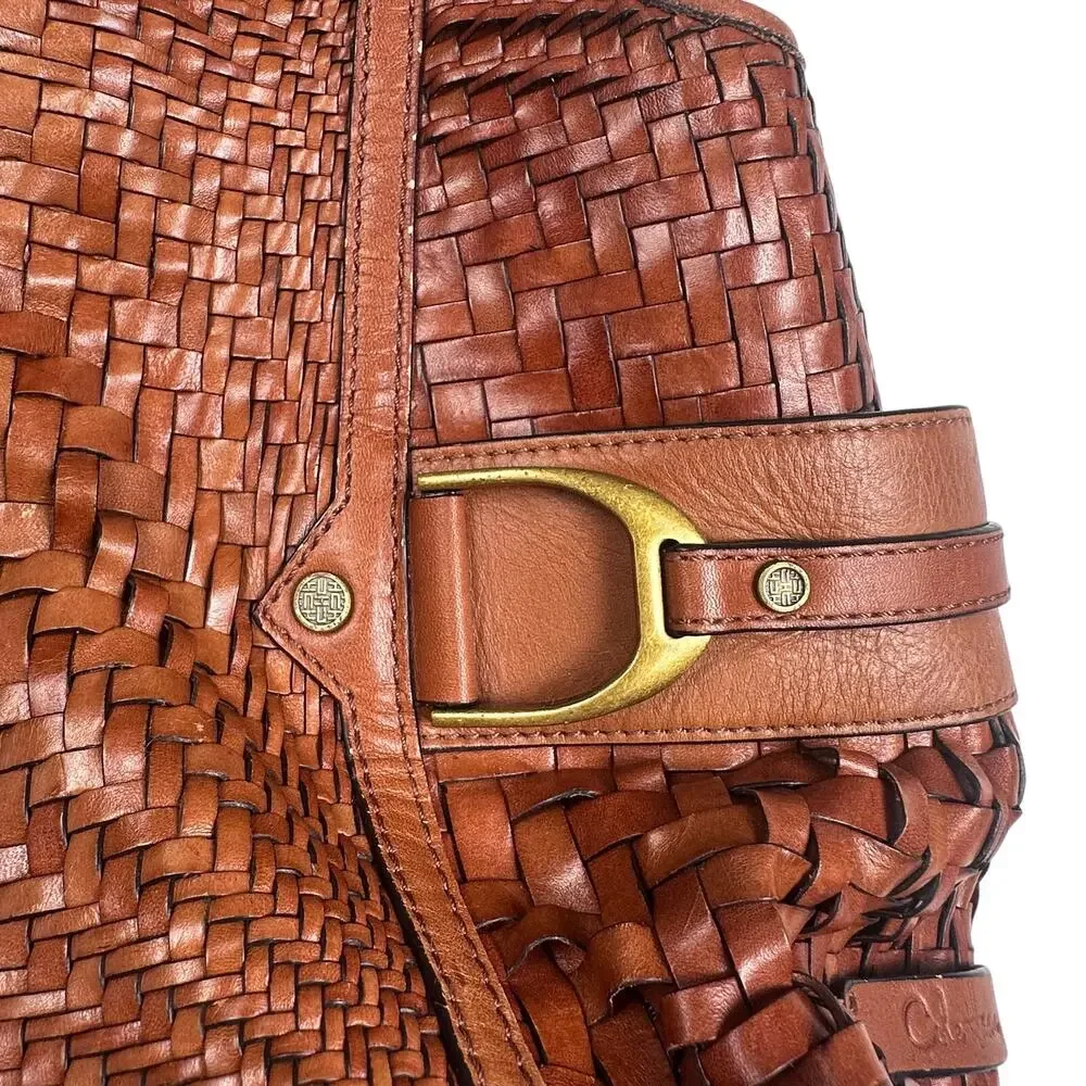 Cole Haan | Women | Genevieve Woven Leather Cognac Hobo Satchel Shoulder Handbag
